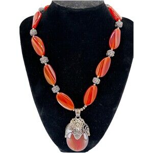 Merav Indonesia Sterling Silver Carnelian Gemstone Necklace & Pendant